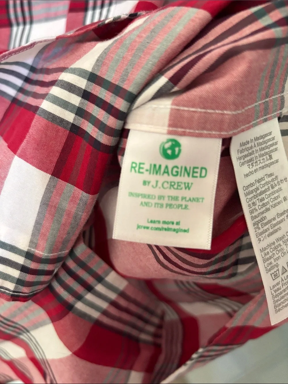 J. Crew Slim Untucked Flex Washed Red and White Plaid Button-Down Shirt